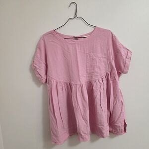 We The Free Pink Short Sleeve Peplum Blouse